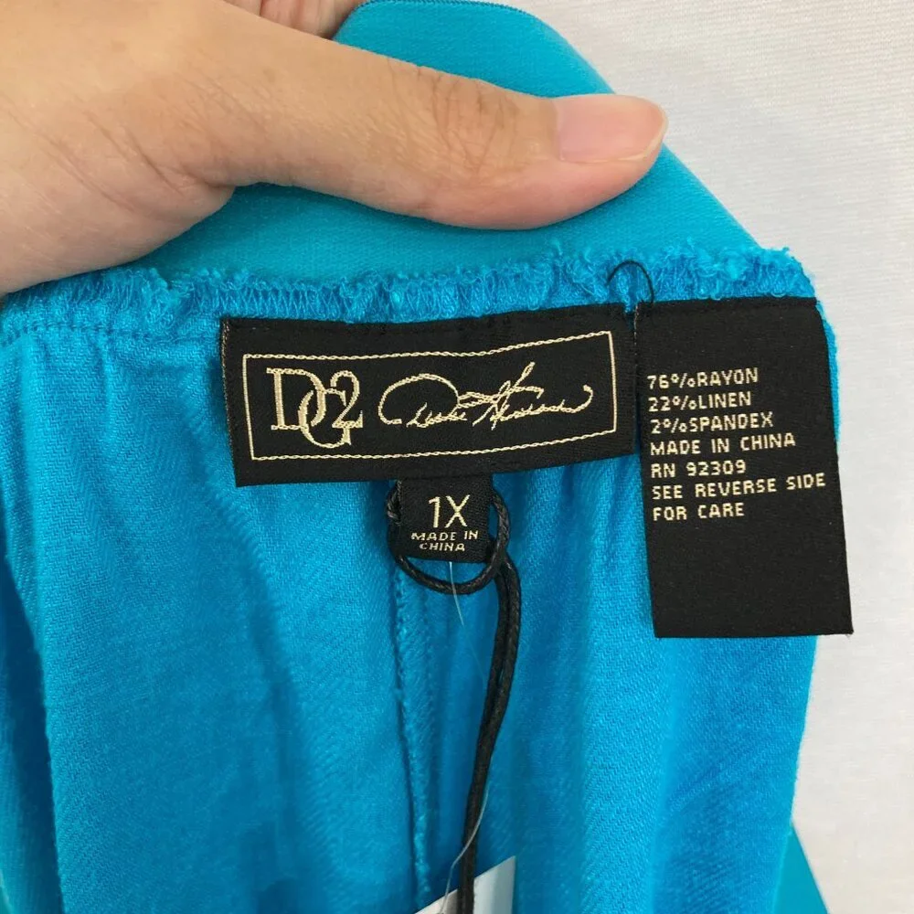 New DG2 by Diane Gilman size 1X Blue Wide Leg Linen Blend Soft Pull-on Pants‎